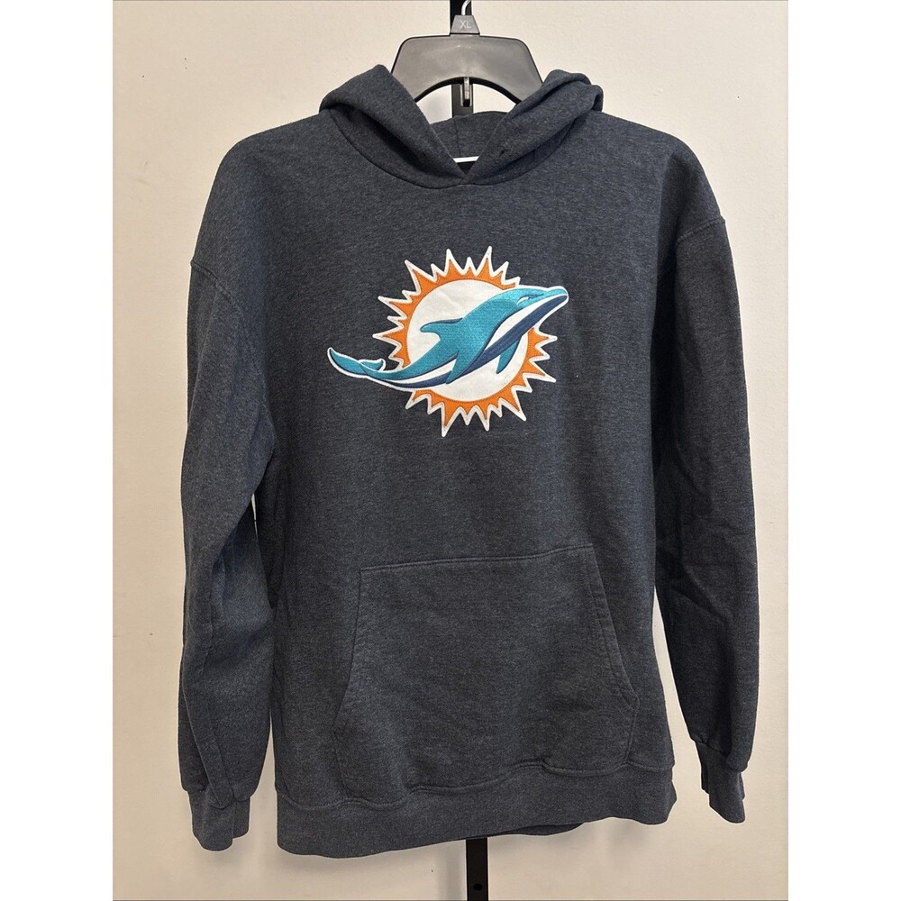 NFL Team Apparel Miami Dolphins Gray Hoodie Sweatshirt Size L Football